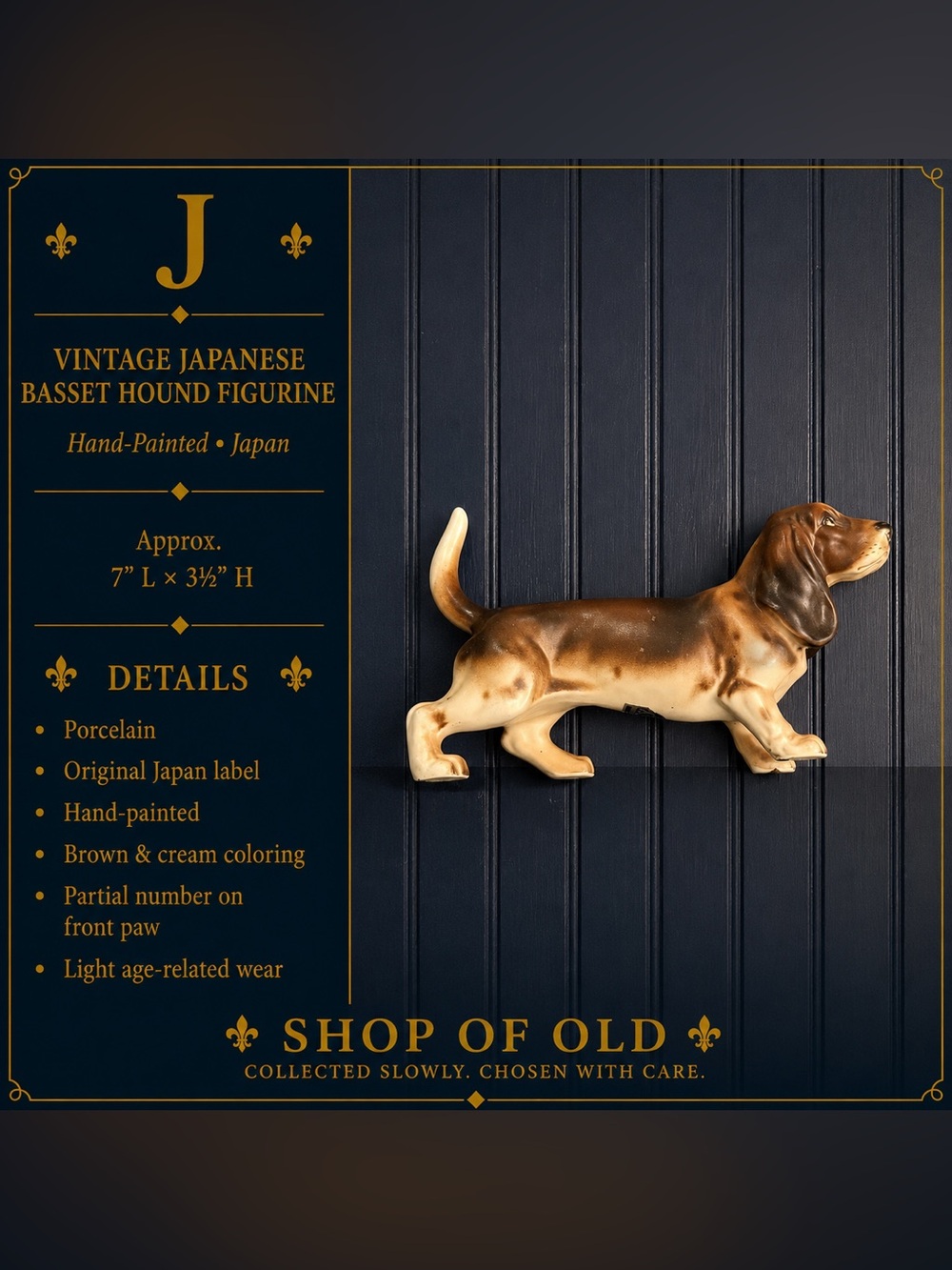 Vintage Japanese Basset Hound Figurine — Hand-Painted Porcelain